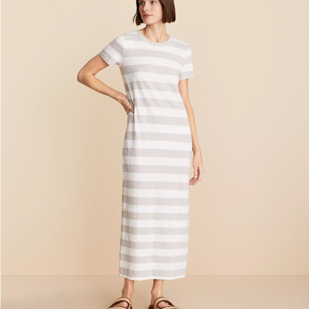 Lou & Grey Light Gray and White Striped Maxi Dress